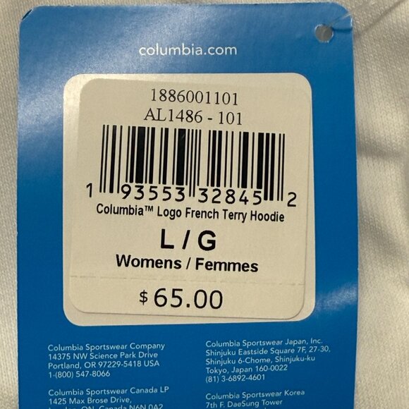 Columbia French Terry Hoodie Womens Large or XL White New Pullover Colorful Logo - Picture 6 of 10